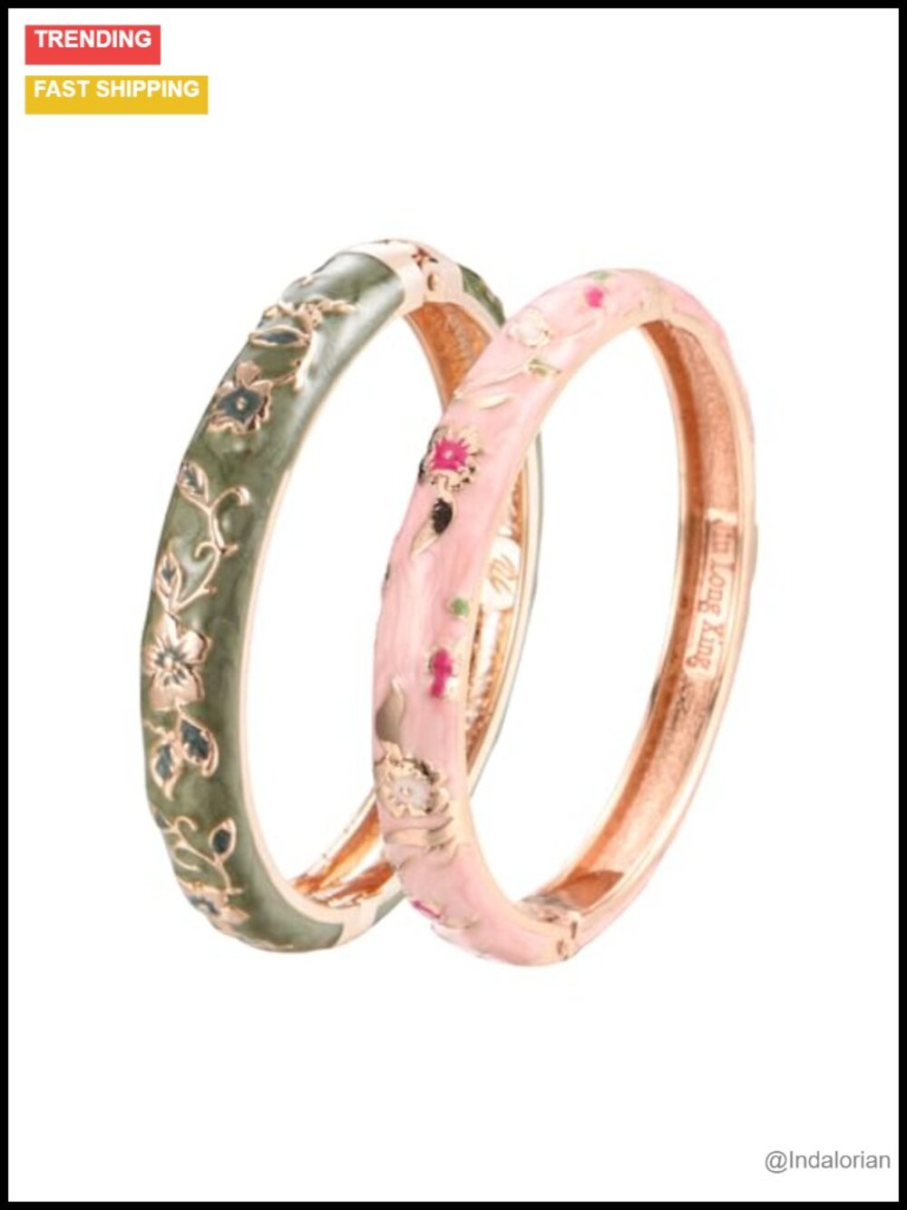Enameled Alloy Butterfly Flower Hinged Cuff Bangle Bracelet Set